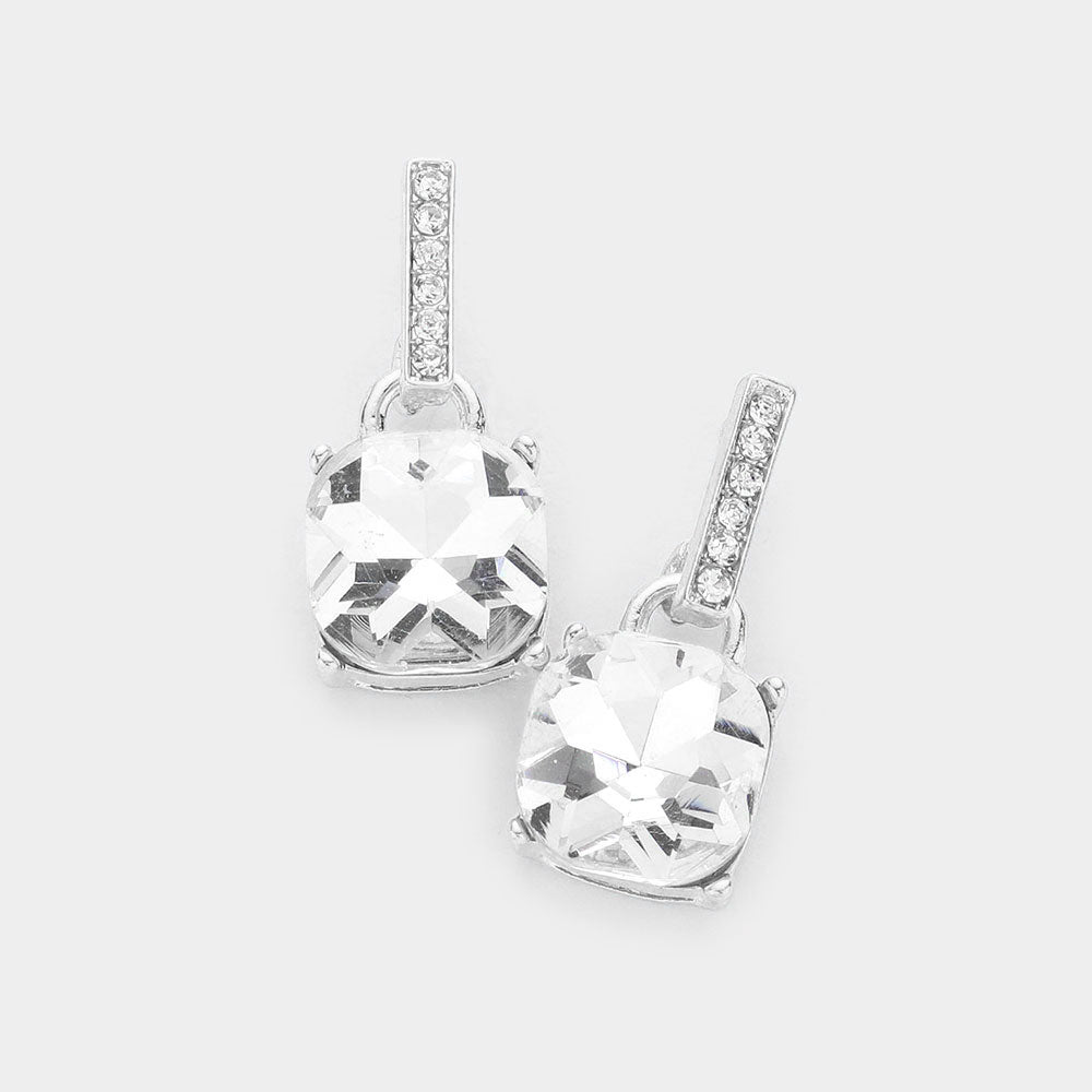 Clear Cushion Square Dangle Pageant Earrings | Interview Earrings |  570285