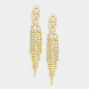 Long Rhinestone Pageant Statement Earrings on Gold