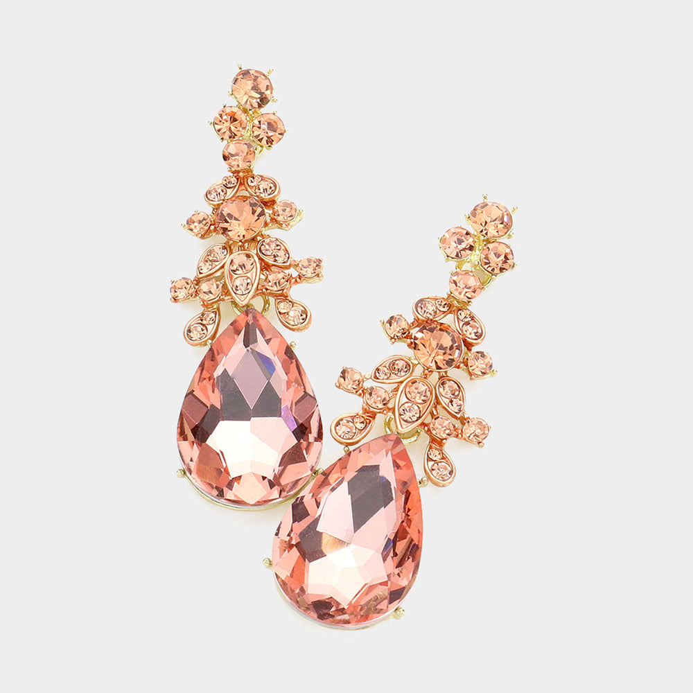 Peach Crystal Teardrop Pageant Earrings