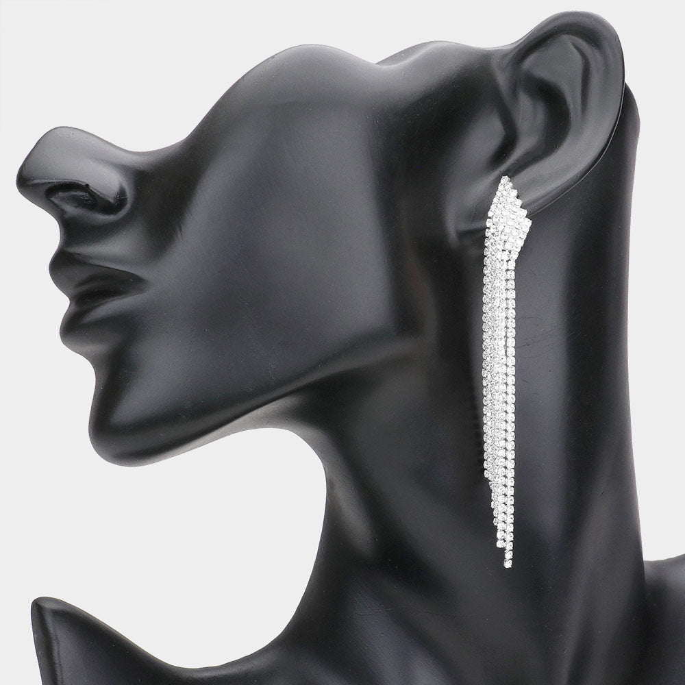 6 Row Clear Crystal Rhinestone Fringe Pageant Earrings | Prom Earrings