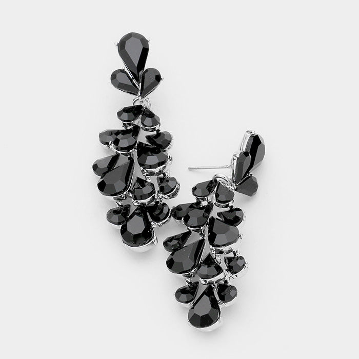 Black Crystal Teardrop Cluster Pageant Homecoming Earrings