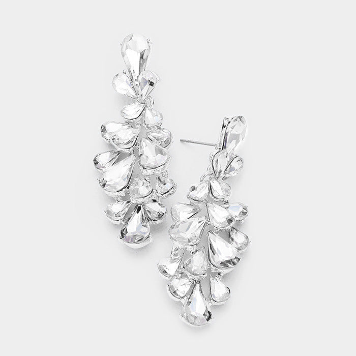 Clear Crystal Teardrop Cluster Pageant Homecoming Earrings