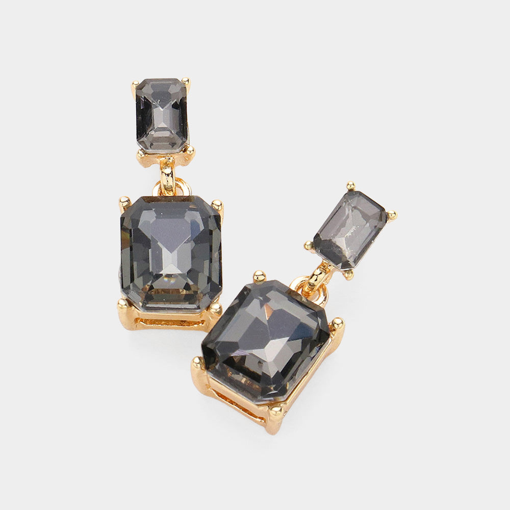 Black Diamond Emerald Cut Crystal Interview Earrings | Black Diamond Emerald Cut Pageant Earrings