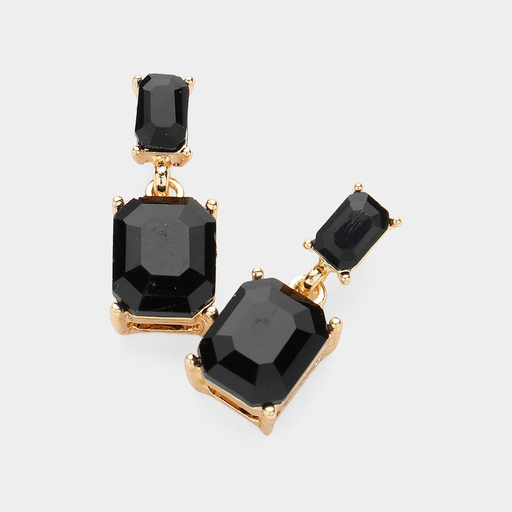 Black Emerald Cut Crystal Interview Earrings | Black Emerald Cut Pageant Earrings