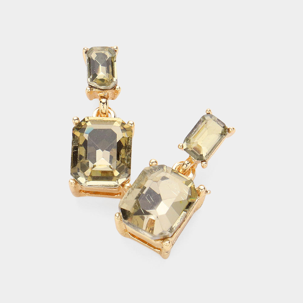 Light Topaz Emerald Cut Crystal Interview Earrings  | Light Topaz Cut Pageant Earrings