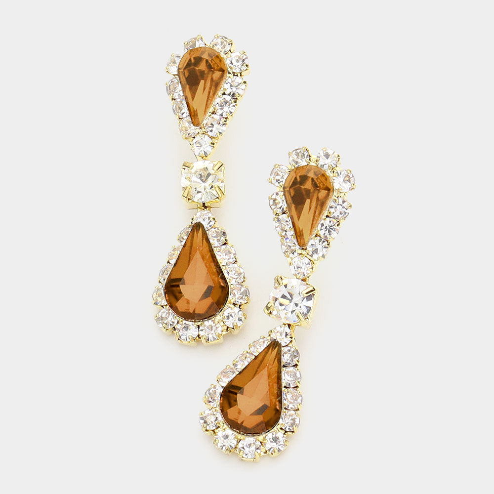 Gold Double Teardrop Rhinestone Accented Small Pageant Earrings | Little Girl Earrings