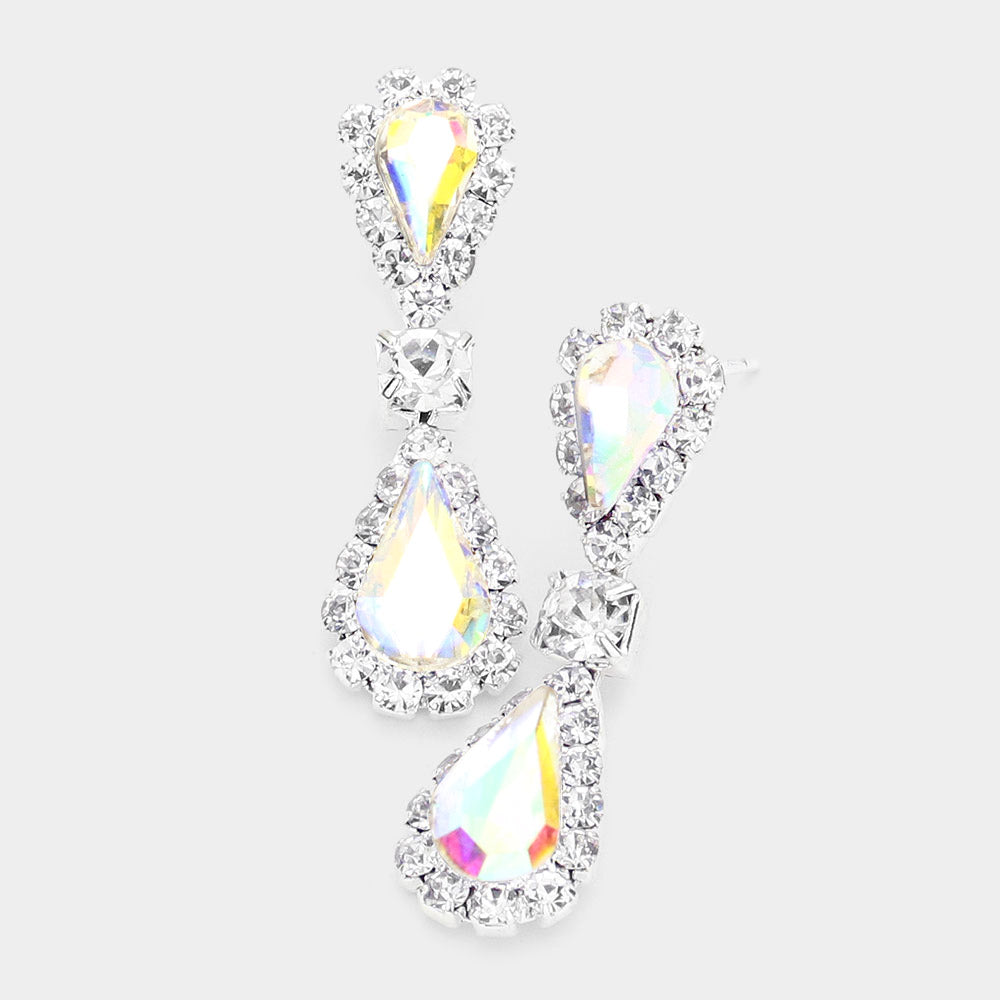 AB Double Teardrop Rhinestone Accented Small Pageant Earrings | Little Girl Earrings