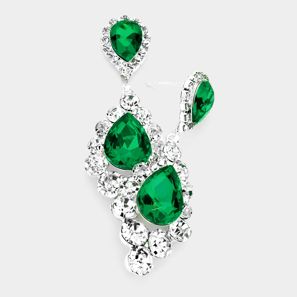 Emerald Double Teardrop Dangle Pageant Earrings | Pageant Interview Earrings