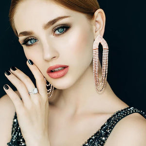Draped Rhinestone Earrings on Rose Gold | Pageant Jewelry | 561181