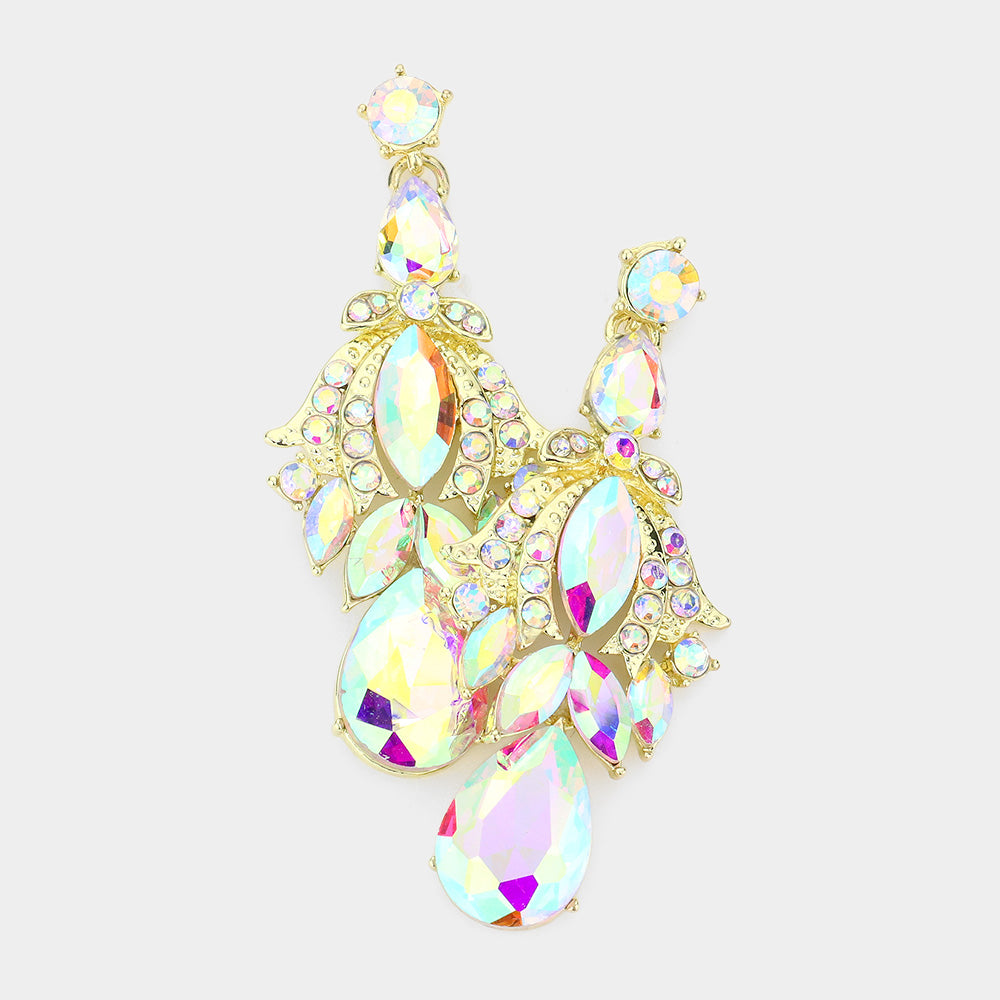 AB Multi-stone Dangle Pageant Earrings on Gold