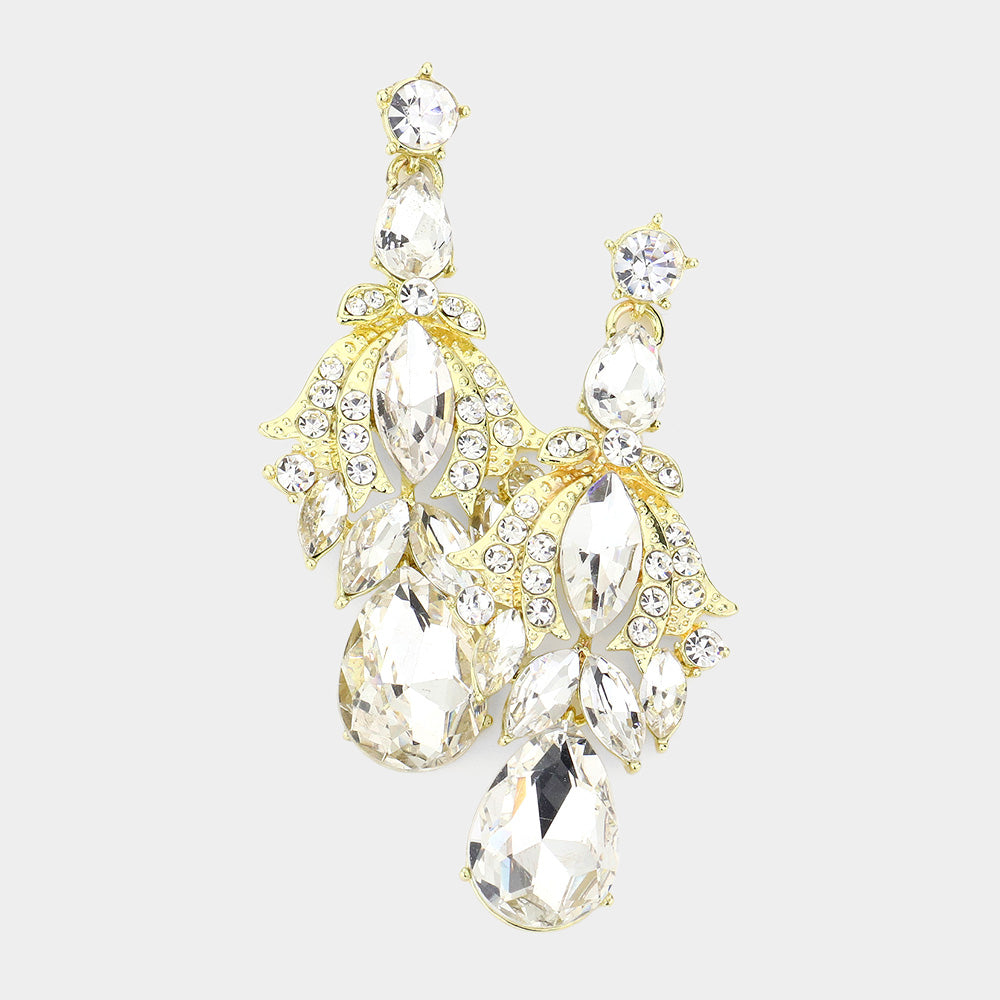 Clear Multi-stone Dangle Pageant Earrings on Gold