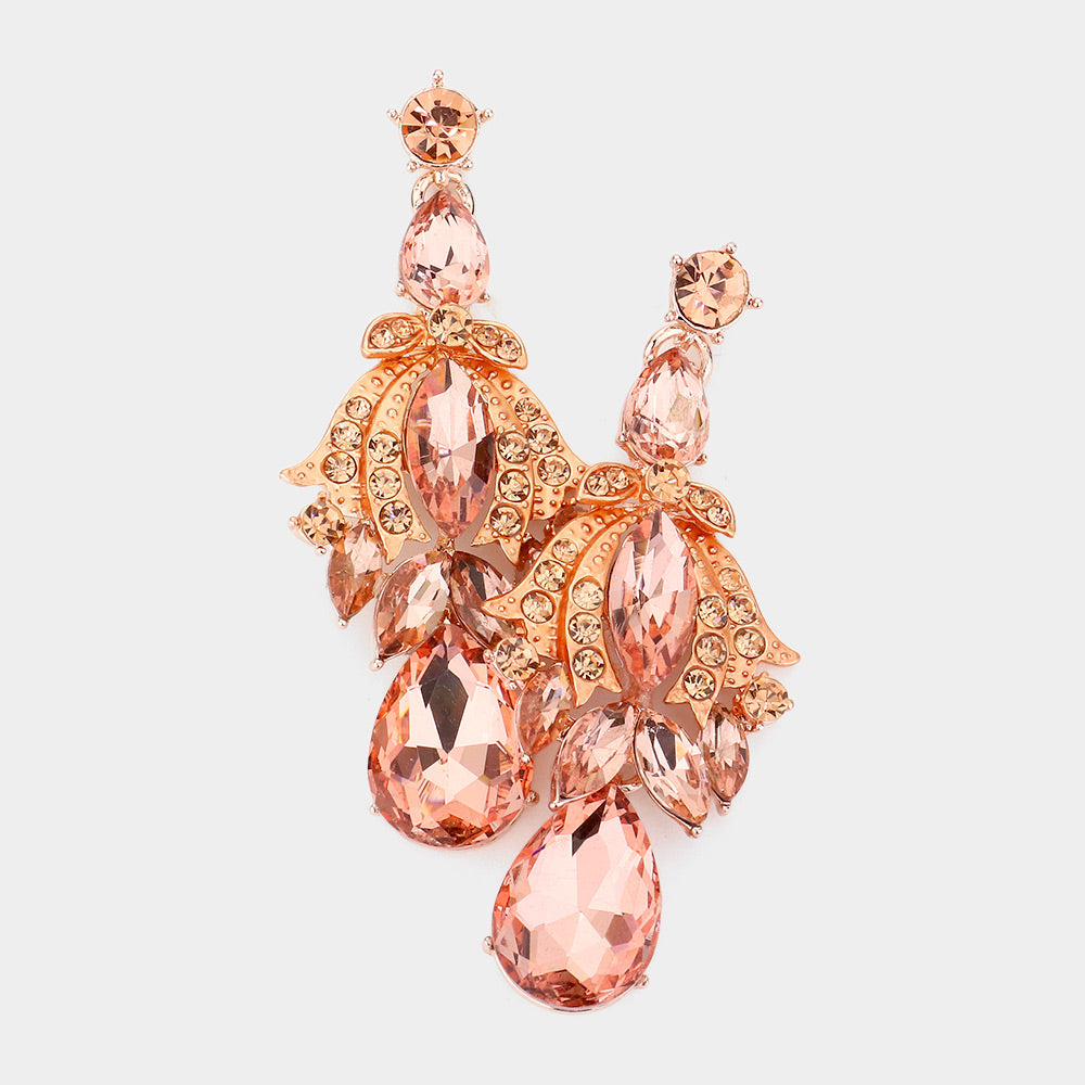 Peach Multi-stone Dangle Pageant Earrings