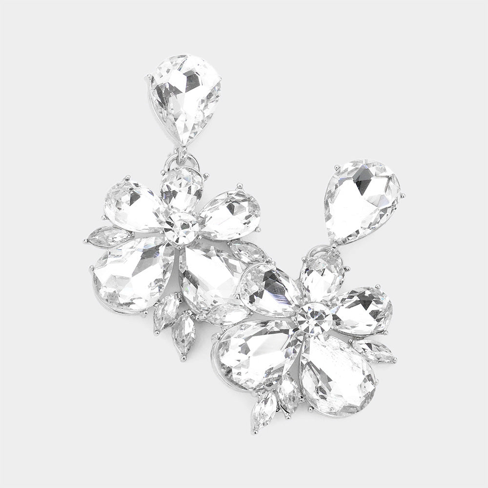 Clear Crystal Teardrop Stone Dangle Pageant Earrings | Fun Fashion Earrings