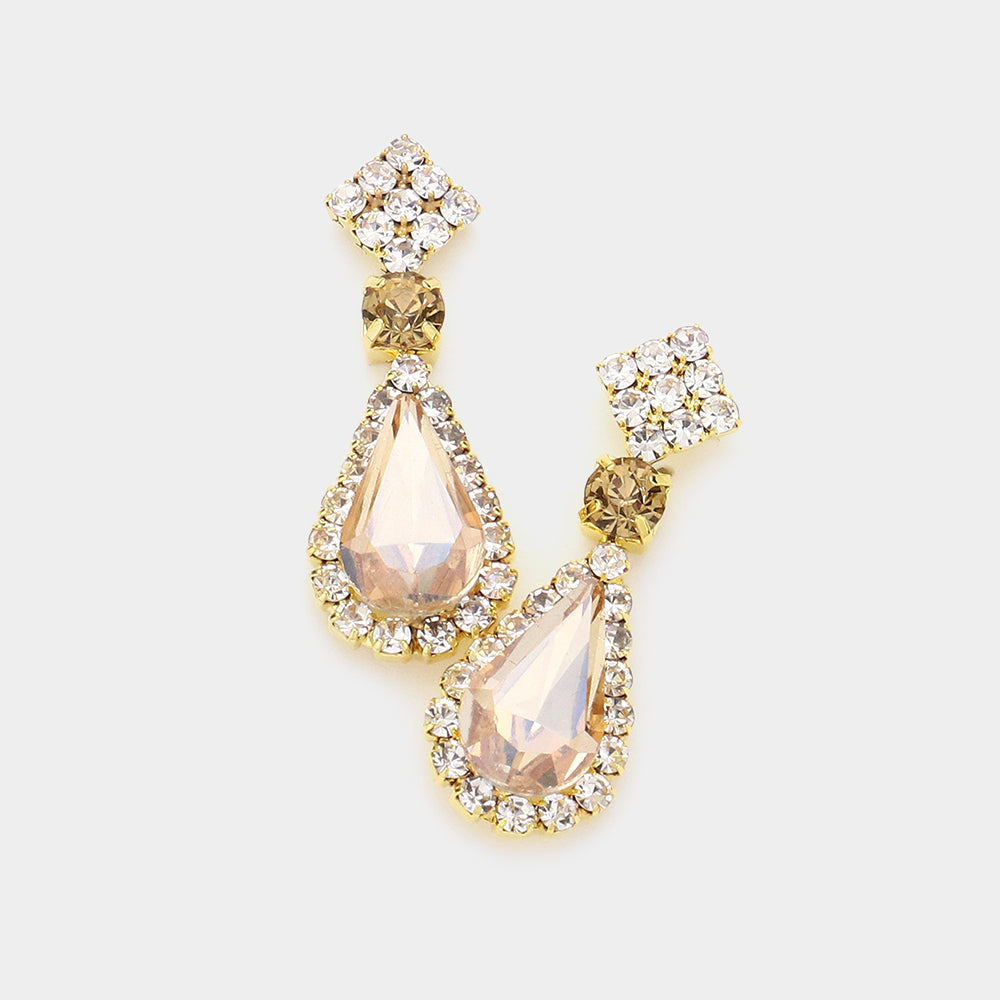 Small Light Topaz Teardrop Rhinestone Accented Dangle Earrings | Earrings for Little Girls