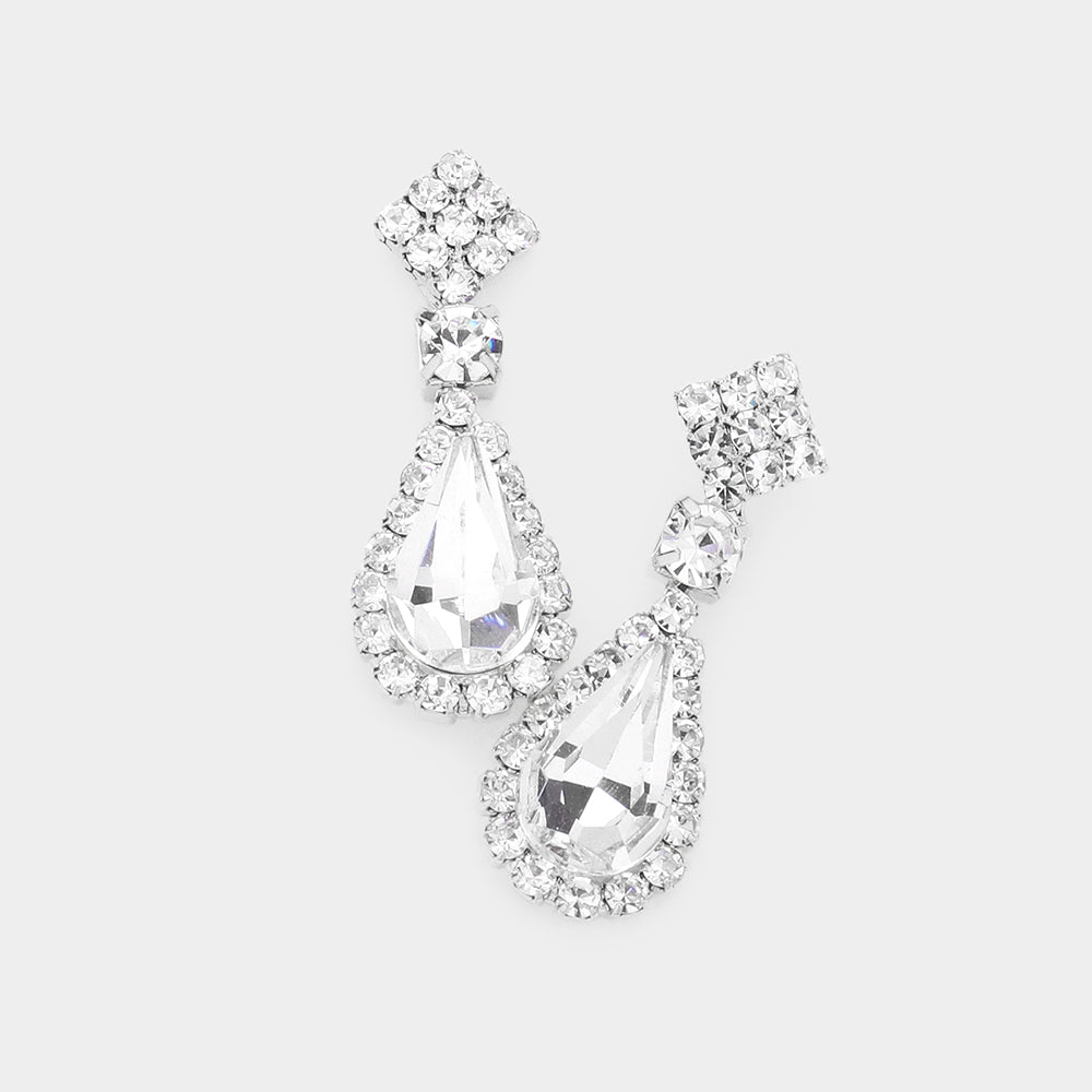 Small Clear Teardrop Rhinestone Accented Dangle Earrings | Earrings for Little Girls