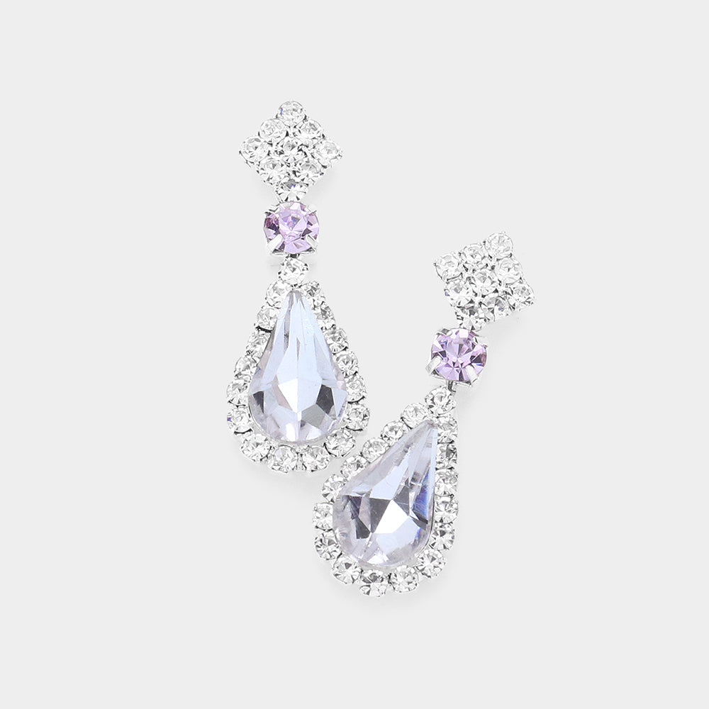 Small Amethyst Teardrop Rhinestone Accented Dangle Earrings | Earrings for Little Girls