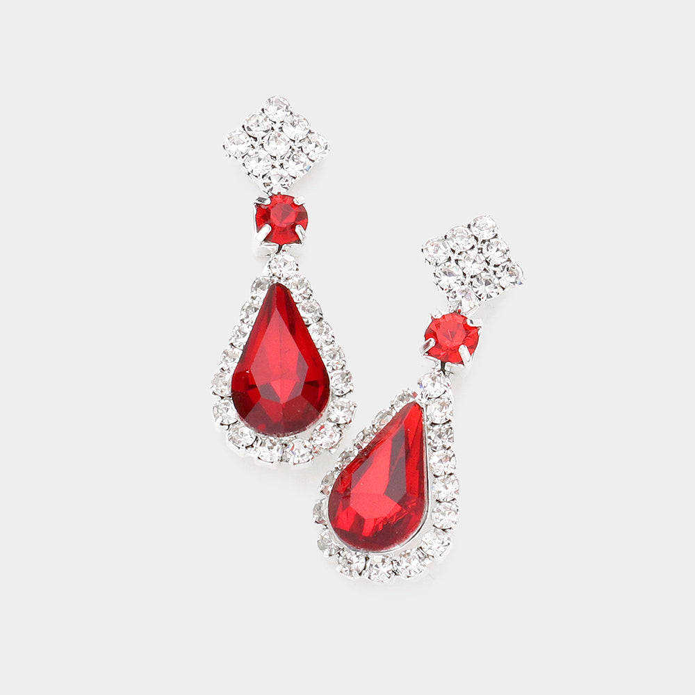 Small Red Teardrop Rhinestone Accented Dangle Earrings | Earrings for Little Girls|  585560