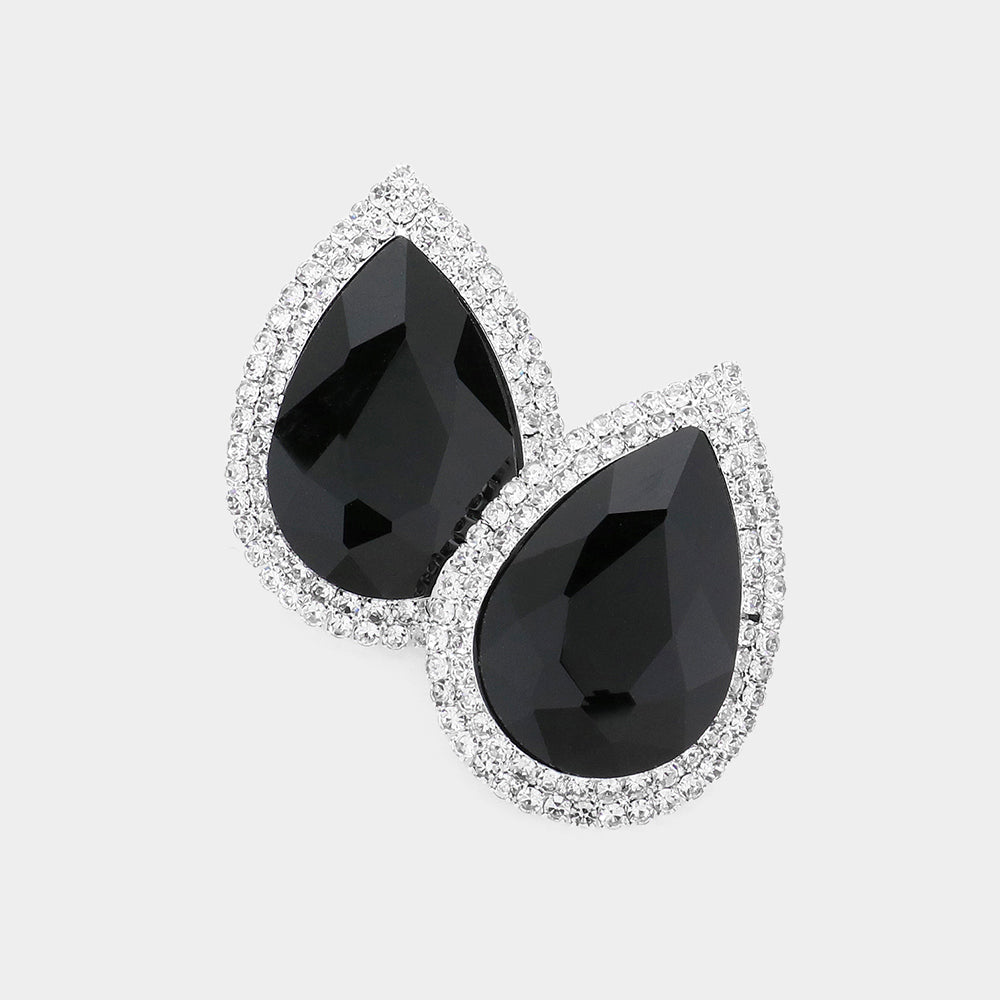 Black Teardrop Rhinestone Accented Earrings | Pageant Jewelry