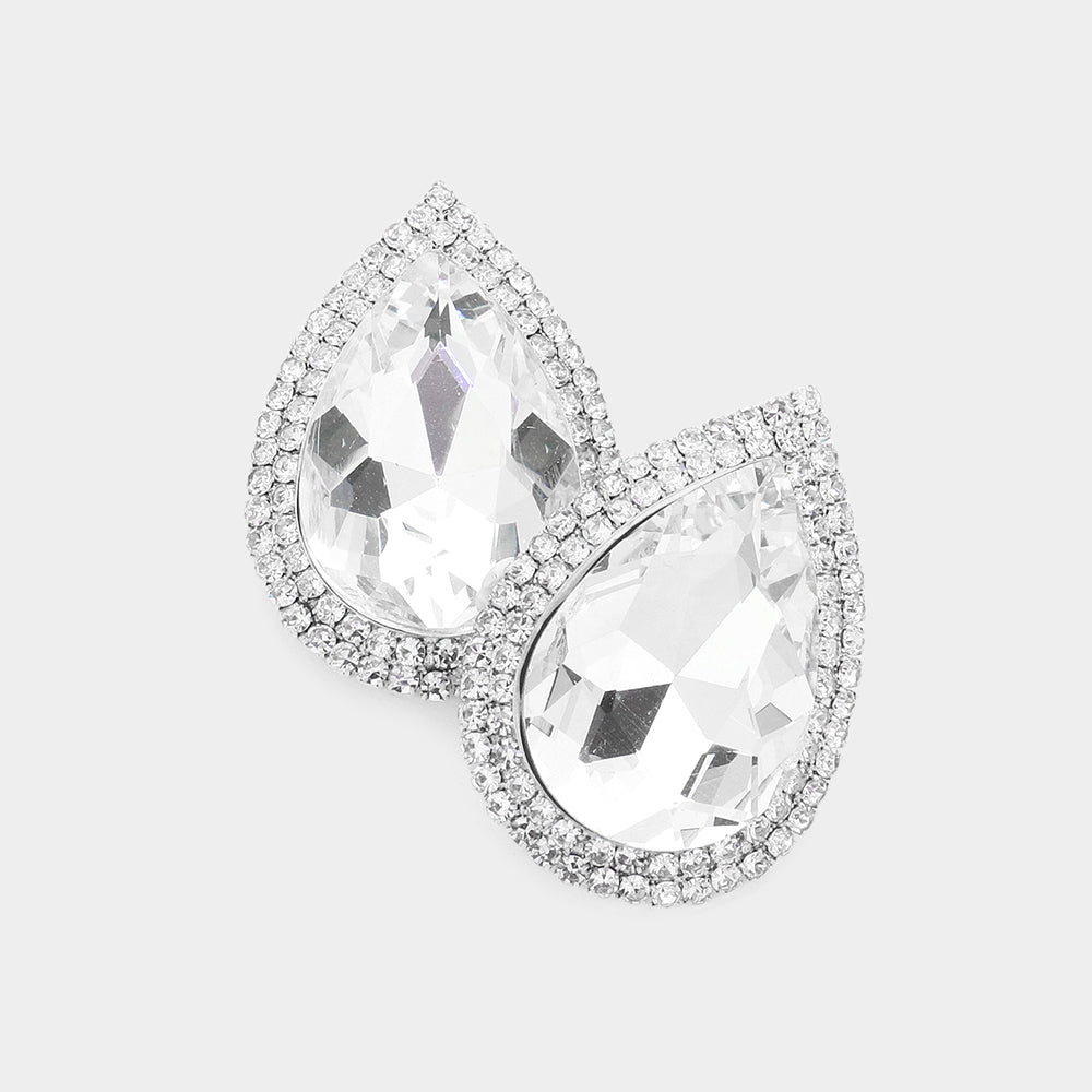 Clear Teardrop Rhinestone Accented Earrings | Pageant Jewelry