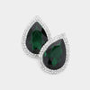 Emerald Teardrop Rhinestone Accented Earrings | Pageant Jewelry