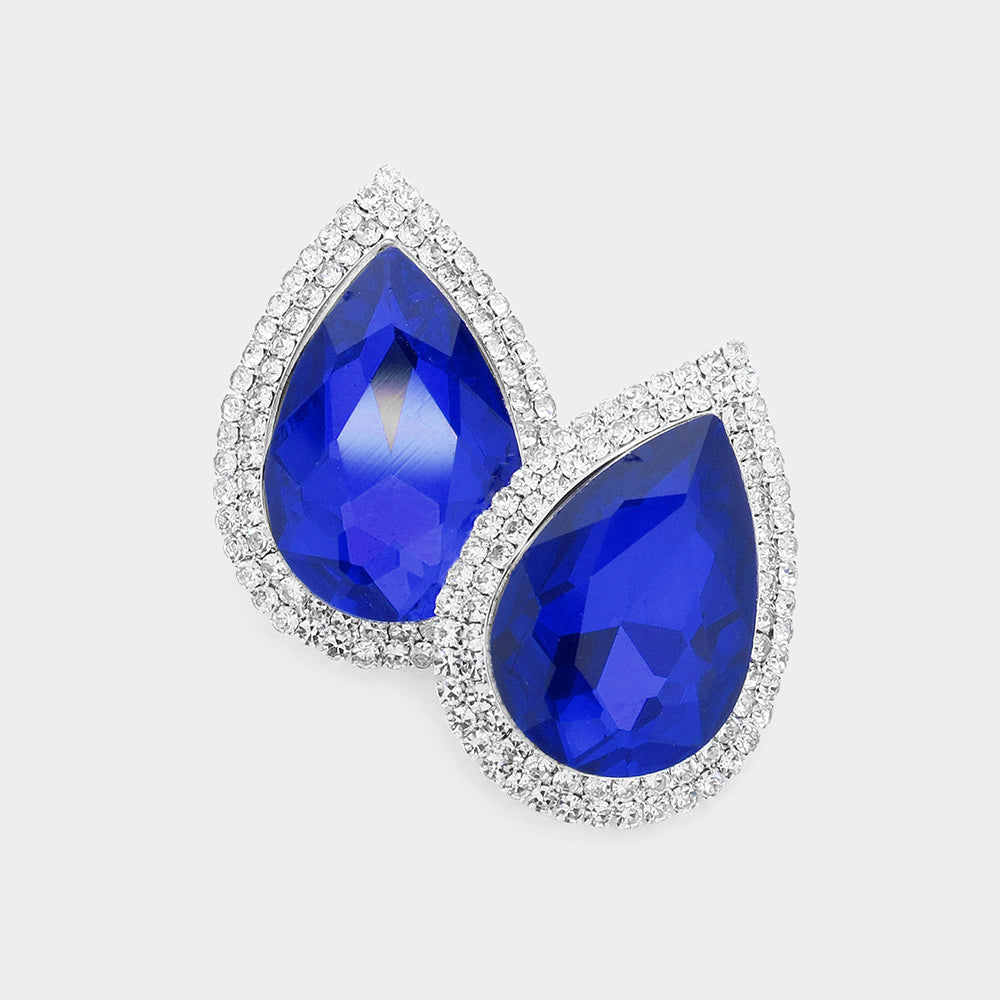 Sapphire Teardrop Rhinestone Accented Earrings | Pageant Jewelry