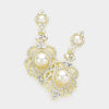 Cream Pearl Accented Rhinestone Dangle Bridal Earrings on Gold | Wedding Earrings