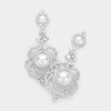 White Pearl Accented Rhinestone Dangle Bridal Earrings | Wedding Earrings