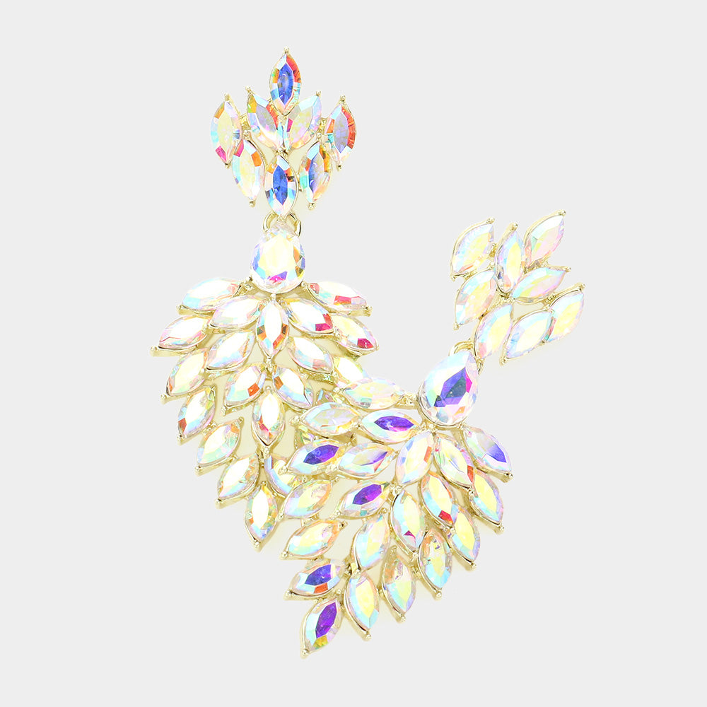 AB Marquise Cluster Stone Chandelier Earrings on Gold| Pageant Earrings | Prom Earrings