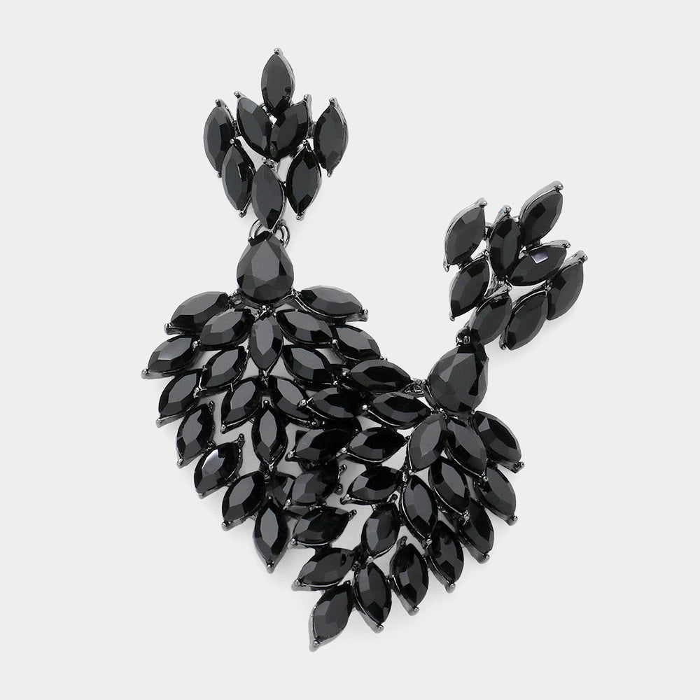 Black Marquise Cluster Stone Chandelier Earrings | Pageant Earrings | Prom Earrings