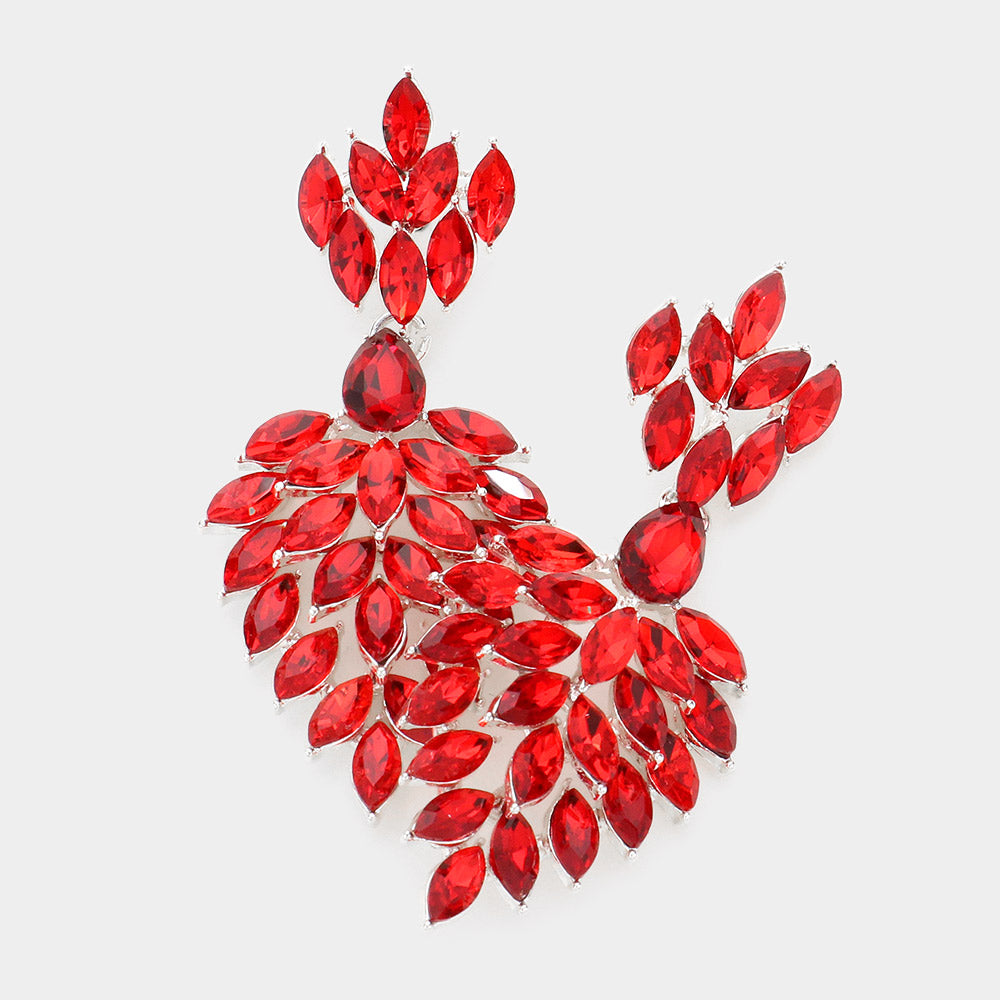 Red Marquise Cluster Stone Chandelier Earrings | Pageant Earrings | Prom Earrings