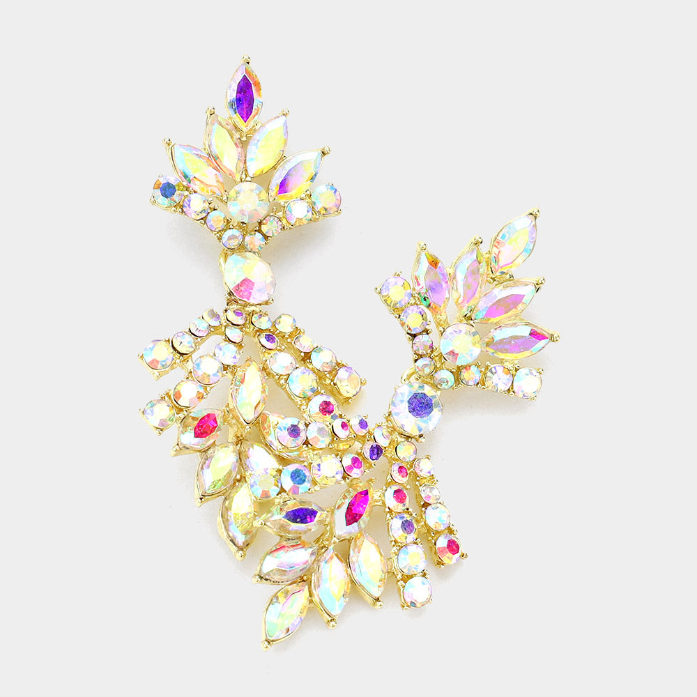 AB Multi Shape Stone Cluster Pageant Earrings on Gold | Pageant Jewelry