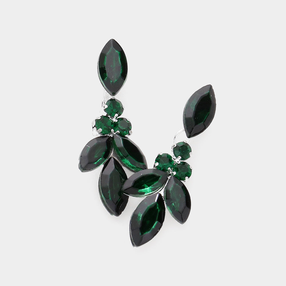 Emerald Marquise and Round Stone Dangle Pageant Earrings  | Interview Earrings