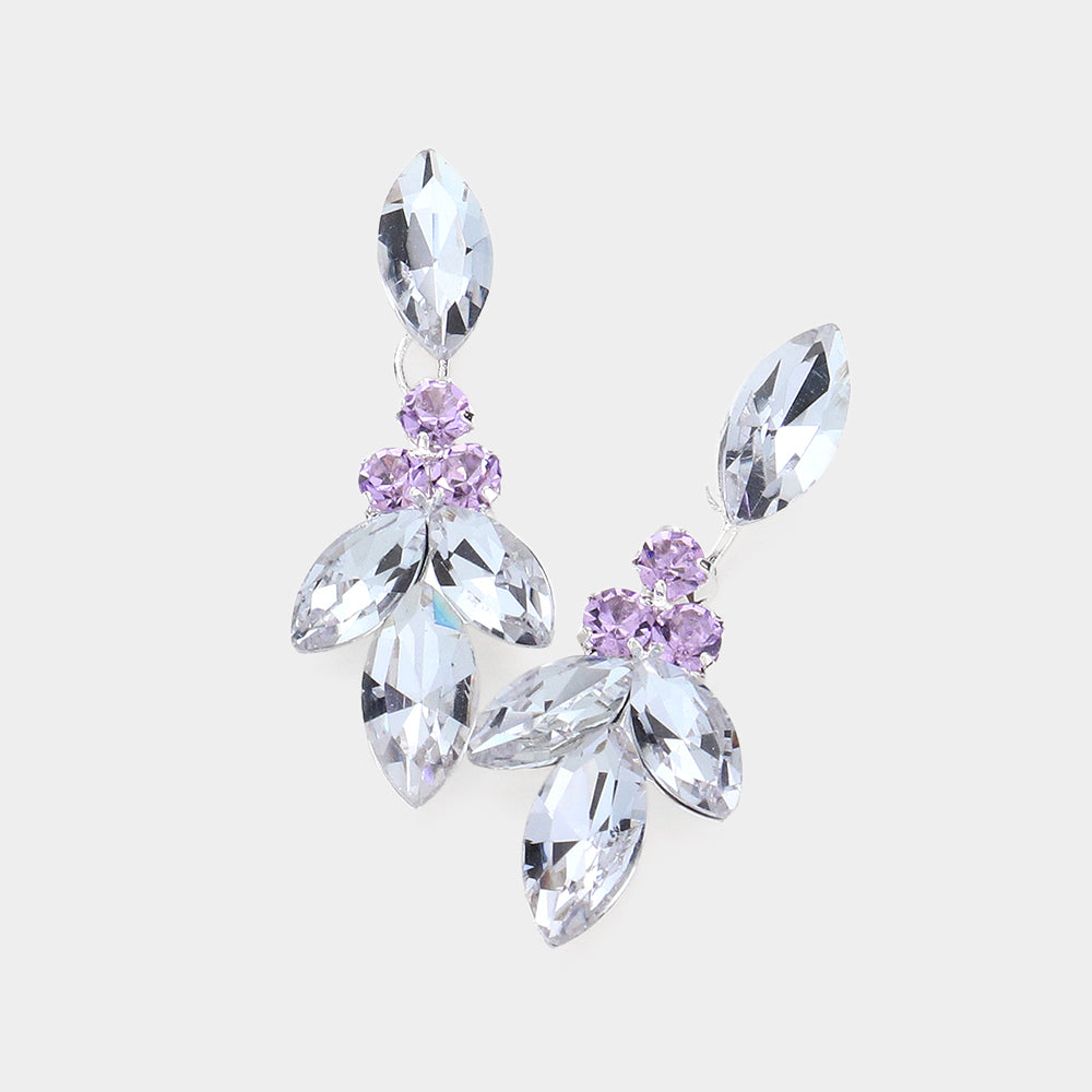 Amethyst/Silver Marquise and Round Stone Dangle Pageant Earrings  | Interview Earrings