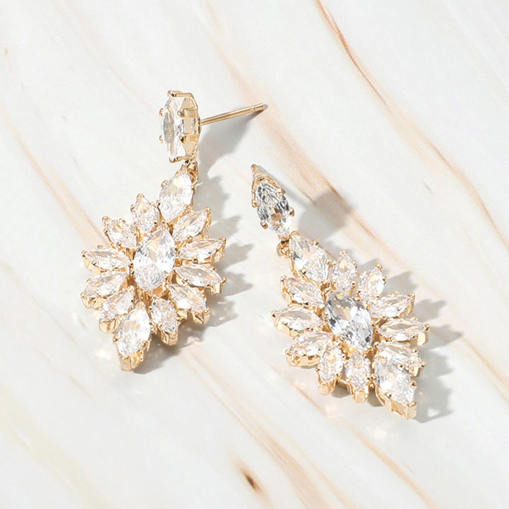 Marquise Stone Cluster Dangle Pageant Earrings on Gold | Prom Earrings
