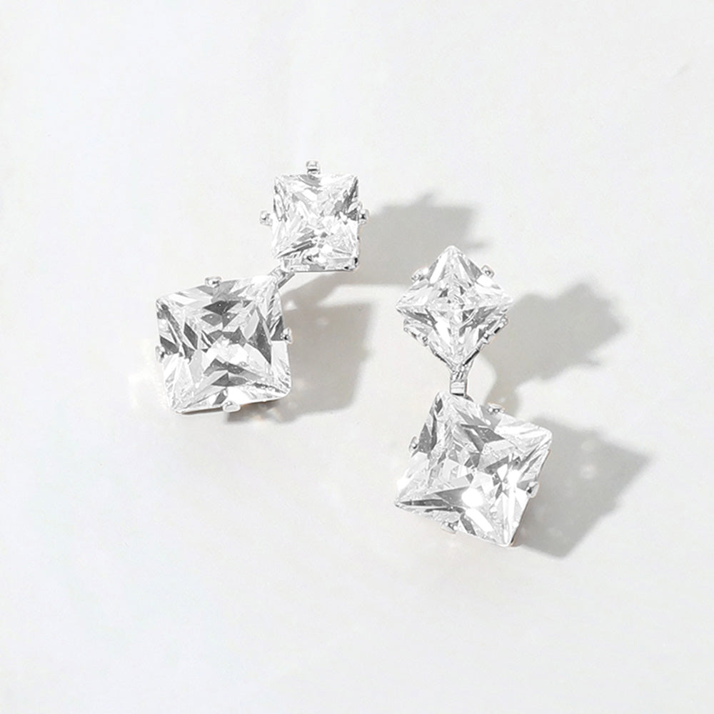 Small Square CZ Stone Dangle Pageant Earrings on Silver | Little Girls Earrings