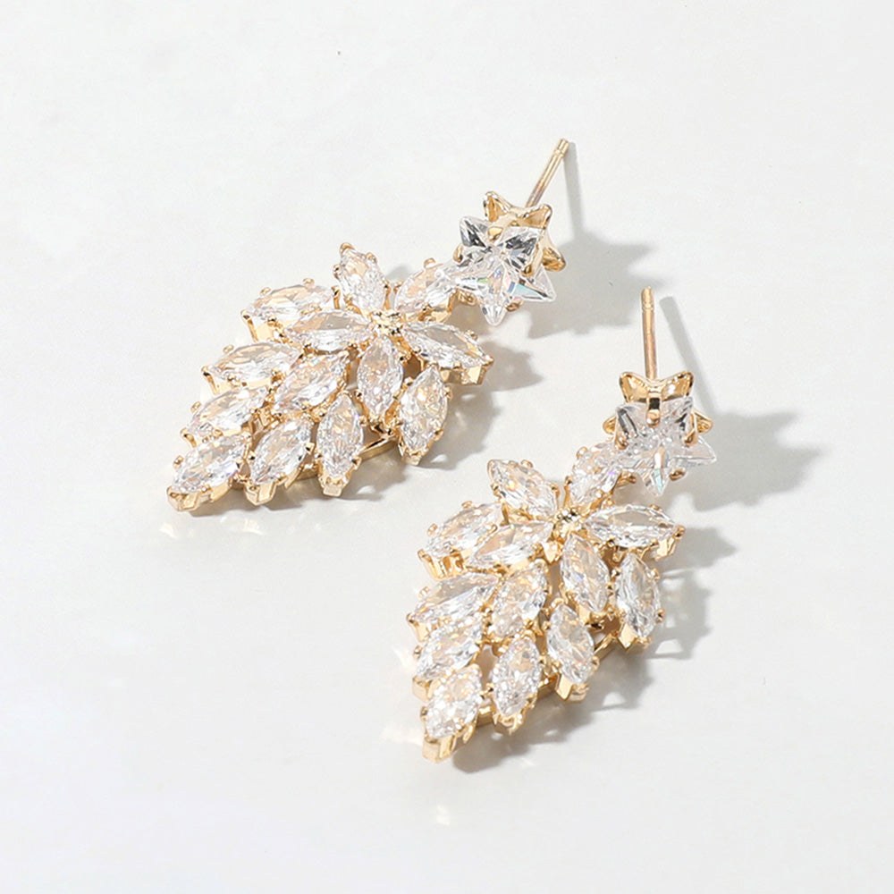Small CZ Star and Marquise Stone Cluster Dangle Pageant Earrings on Gold | Earrings for Little Girls | Interview Earrings
