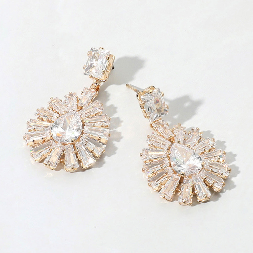 Small Baguette Trim with Teardrop CZ Stone Pageant Earrings on Gold | Little Girl Earrings 