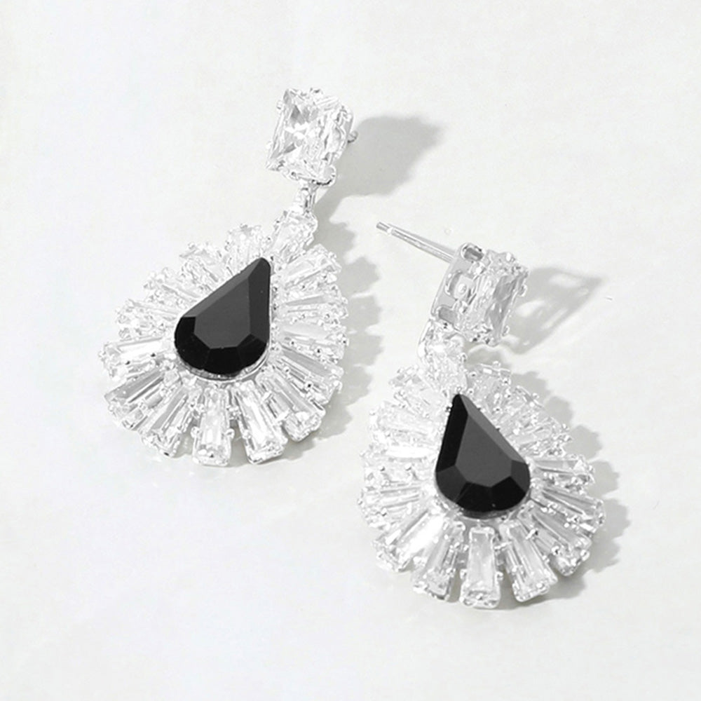 Small Baguette Trim with Teardrop Black CZ Stone Pageant Earrings | Little Girl Earrings