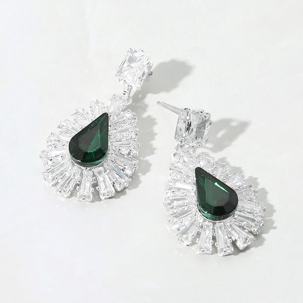 Small Baguette Trim with Teardrop Emerald CZ Stone Pageant