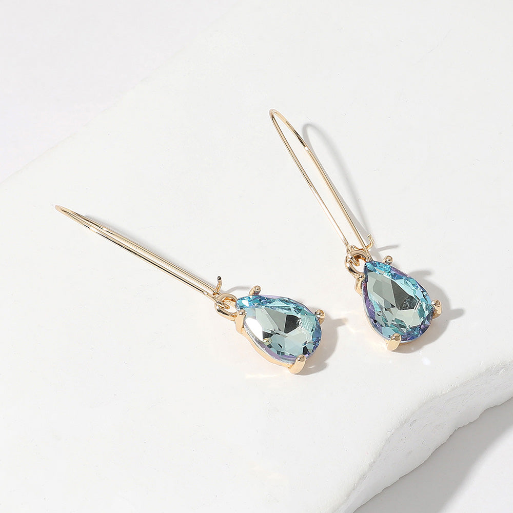 Elegant Aqua AB Teardrop Dangle Pageant Earrings | Formal Earrings