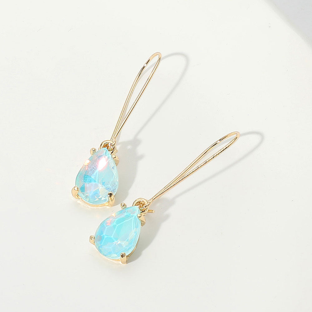 Elegant Blue Opal Teardrop Dangle Pageant Earrings | Formal Earrings