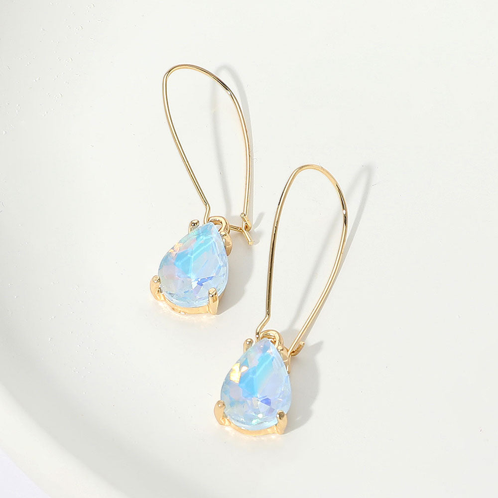 Elegant Aqua Opal Teardrop Dangle Pageant Earrings | Formal Earrings