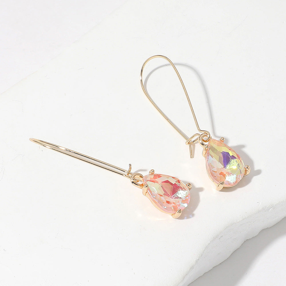 Elegant Pink AB Teardrop Dangle Pageant Earrings | Formal Earrings