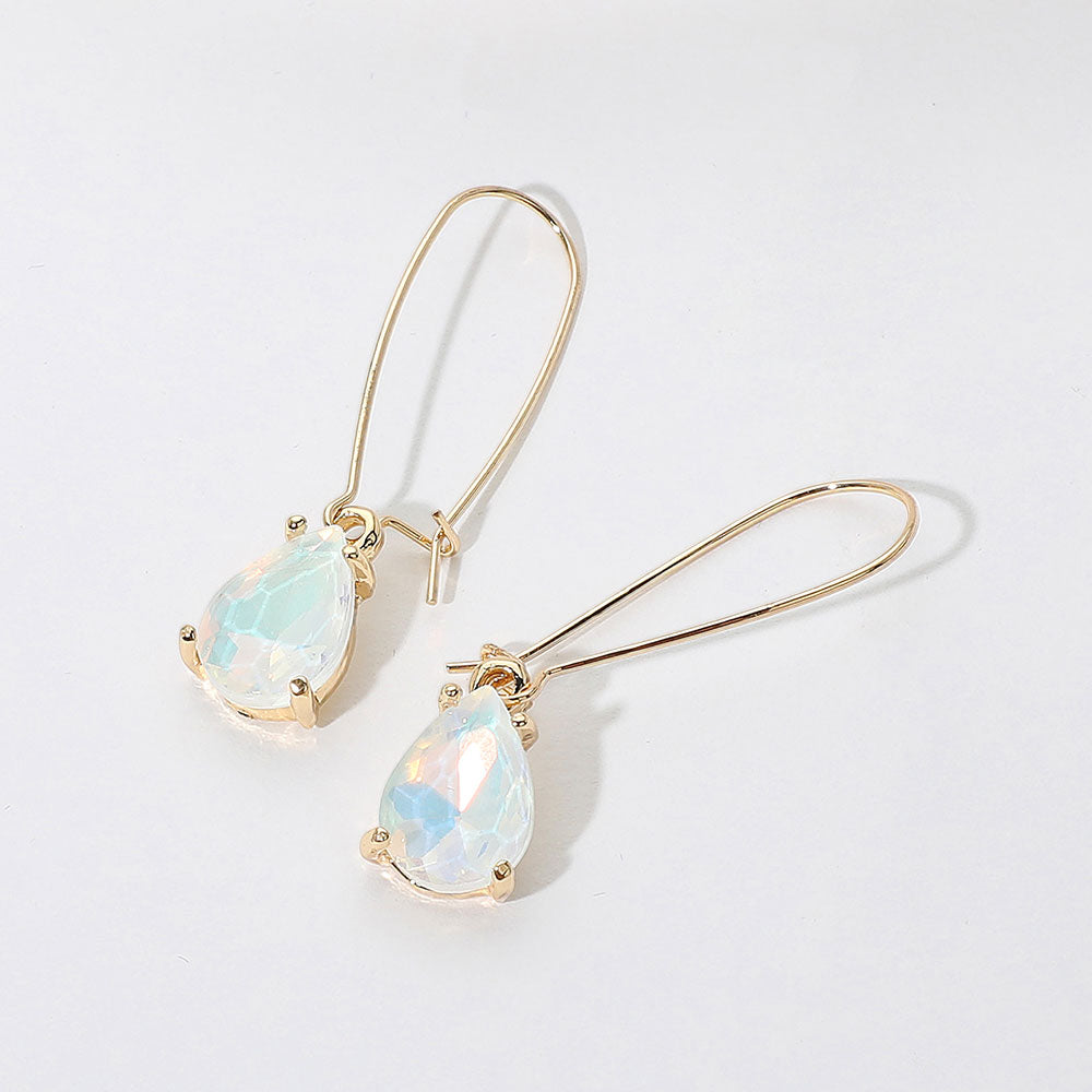 Elegant White Opal Teardrop Dangle Pageant Earrings | Formal Earrings