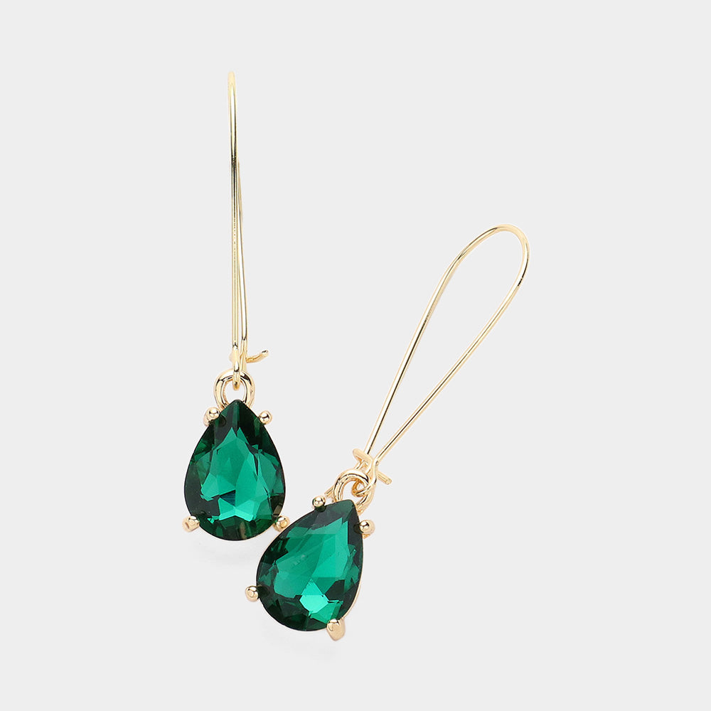 Elegant Emerald Teardrop Dangle Pageant Earrings  | Formal Earrings