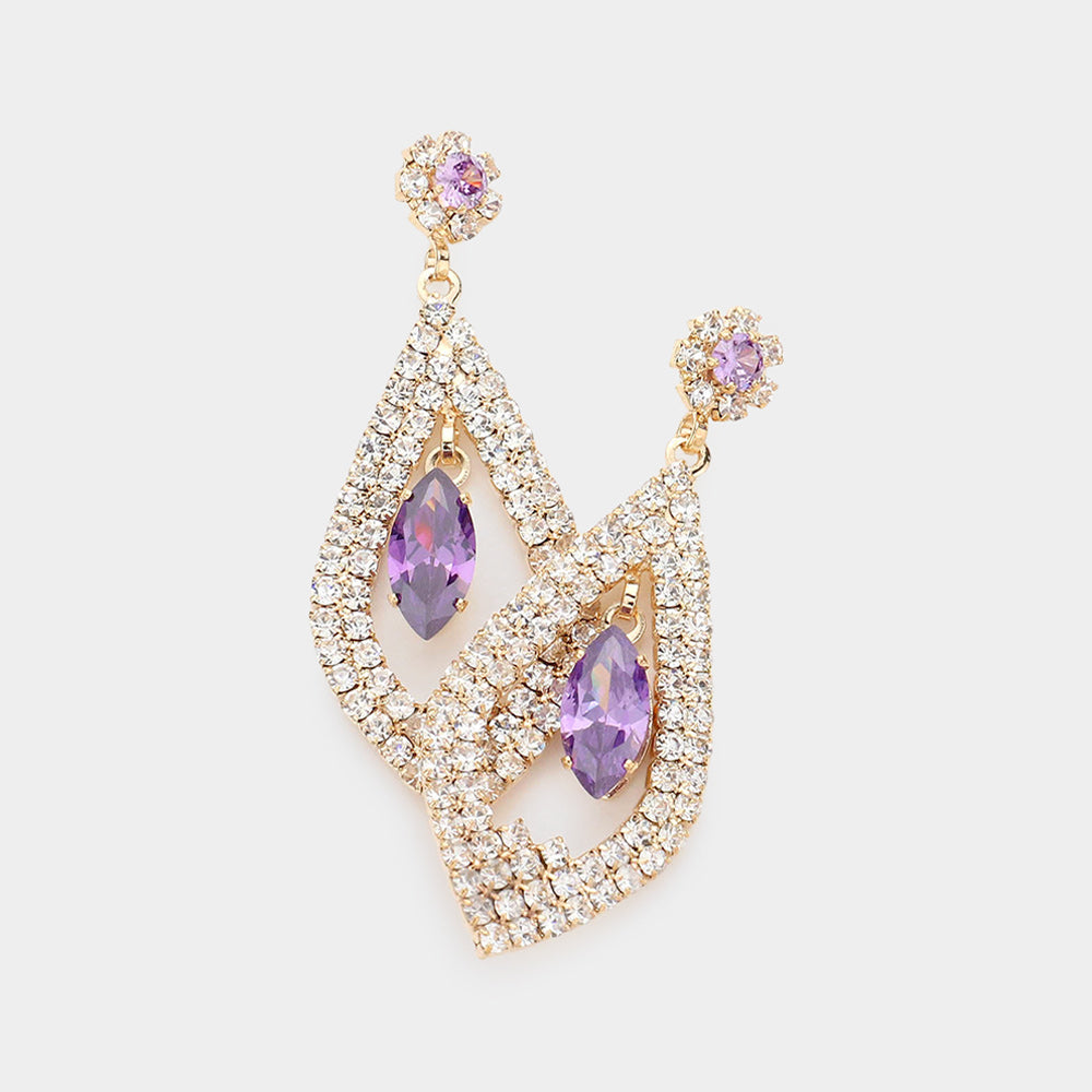 Purple Marquise Stone Rhinestone Embellished Drop Earrings | Pageant Earrings