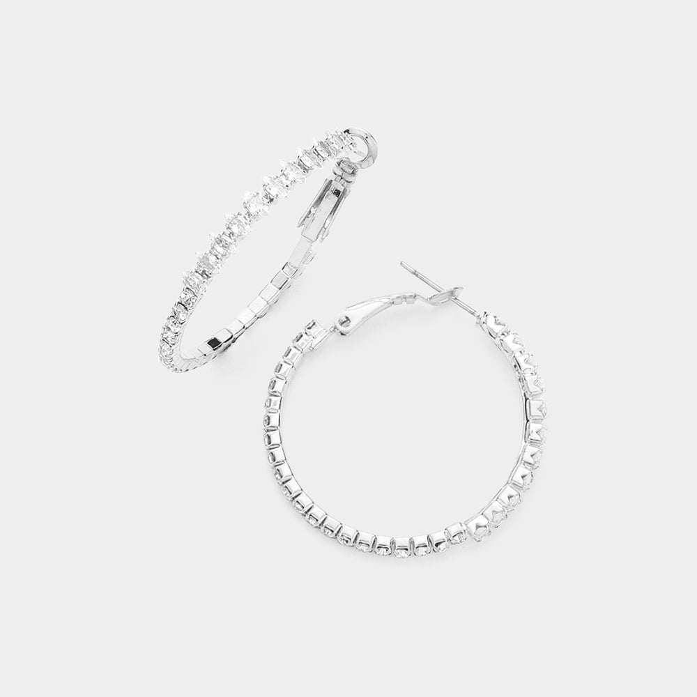 Clear CZ Rhinestone Hoop Earrings  | 1.4"