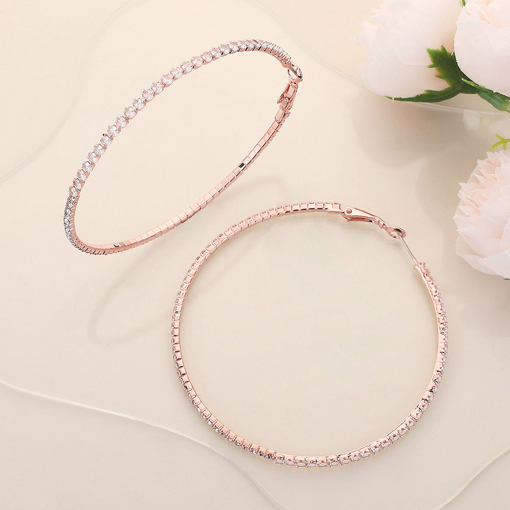 Rhinestone Embellished Hoop Earrings on Gold | 2.8" | Swimsuit Earrings