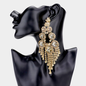 STATEMENT CRYSTAL FRINGE PAGEANT EARRINGS
