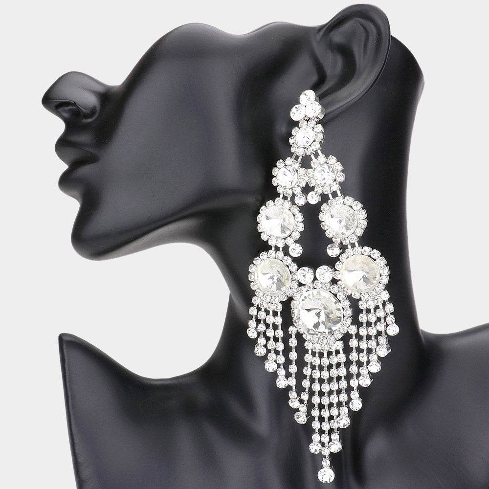 STATEMENT CRYSTAL FRINGE PAGEANT EARRINGS